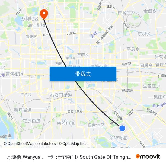 万源街 Wanyuan Jie to 清华南门/ South Gate Of Tsinghua Univ. map