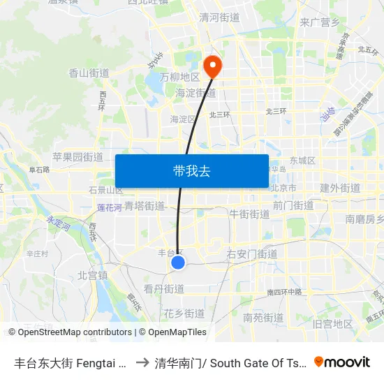 丰台东大街 Fengtai Dongdajie to 清华南门/ South Gate Of Tsinghua Univ. map