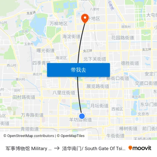 军事博物馆 Military Museum to 清华南门/ South Gate Of Tsinghua Univ. map
