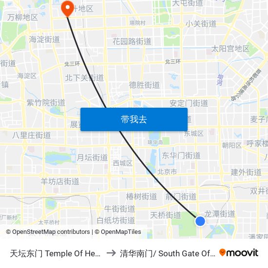 天坛东门 Temple Of Heaven East Gate to 清华南门/ South Gate Of Tsinghua Univ. map