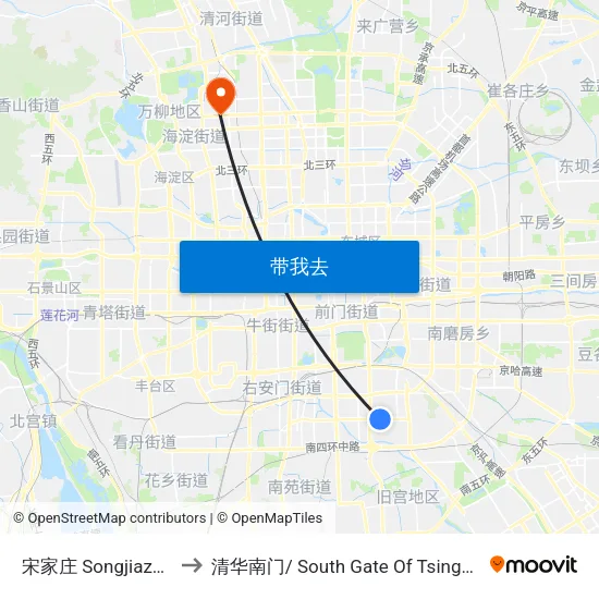 宋家庄 Songjiazhuang to 清华南门/ South Gate Of Tsinghua Univ. map