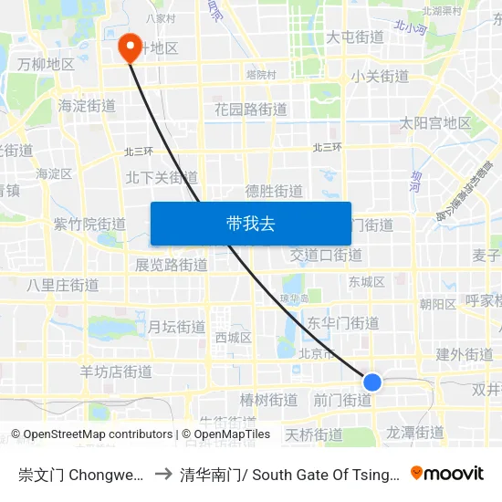 崇文门  Chongwen Men to 清华南门/ South Gate Of Tsinghua Univ. map