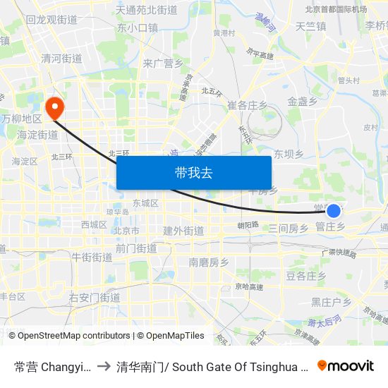 常营 Changying to 清华南门/ South Gate Of Tsinghua Univ. map