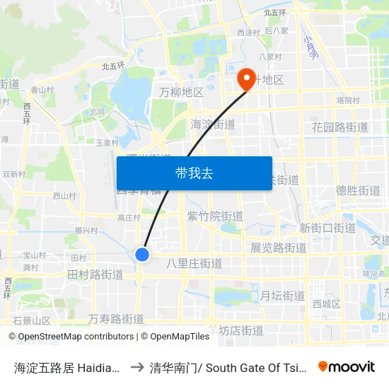 海淀五路居 Haidian Wuluju to 清华南门/ South Gate Of Tsinghua Univ. map