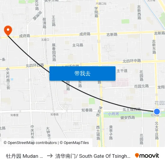 牡丹园 Mudan Yuan to 清华南门/ South Gate Of Tsinghua Univ. map