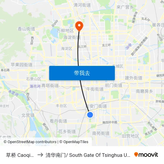 草桥 Caoqiao to 清华南门/ South Gate Of Tsinghua Univ. map