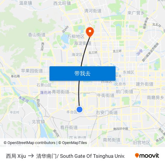 西局 Xiju to 清华南门/ South Gate Of Tsinghua Univ. map