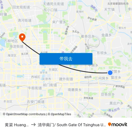 黄渠 Huangqu to 清华南门/ South Gate Of Tsinghua Univ. map