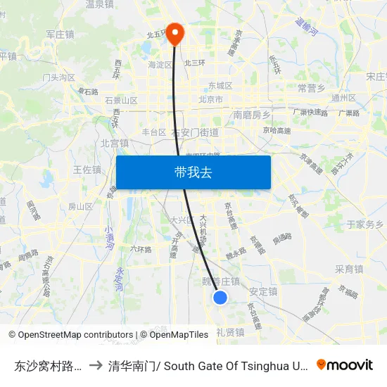 东沙窝村路口 to 清华南门/ South Gate Of Tsinghua Univ. map