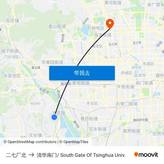 二七厂北 to 清华南门/ South Gate Of Tsinghua Univ. map