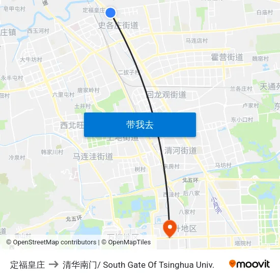 定福皇庄 to 清华南门/ South Gate Of Tsinghua Univ. map