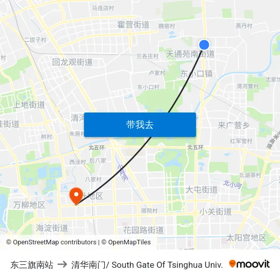 东三旗南站 to 清华南门/ South Gate Of Tsinghua Univ. map