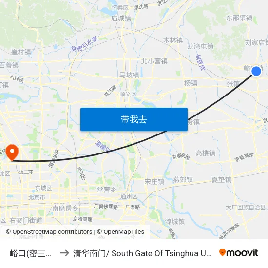 峪口(密三路) to 清华南门/ South Gate Of Tsinghua Univ. map