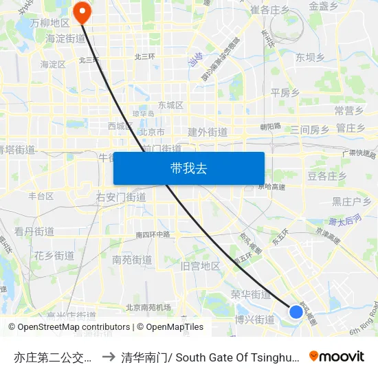 亦庄第二公交场站 to 清华南门/ South Gate Of Tsinghua Univ. map