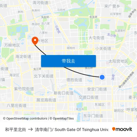 和平里北街 to 清华南门/ South Gate Of Tsinghua Univ. map