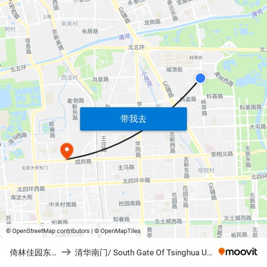 倚林佳园东门 to 清华南门/ South Gate Of Tsinghua Univ. map