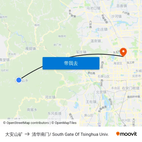 大安山矿 to 清华南门/ South Gate Of Tsinghua Univ. map