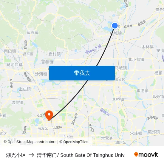 湖光小区 to 清华南门/ South Gate Of Tsinghua Univ. map