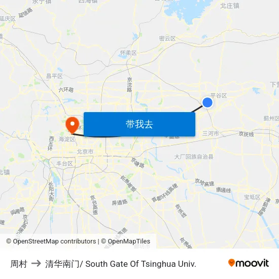 周村 to 清华南门/ South Gate Of Tsinghua Univ. map