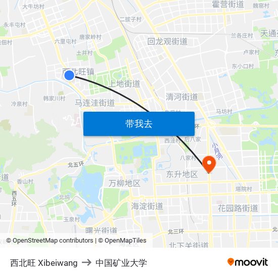 西北旺 Xibeiwang to 中国矿业大学 map