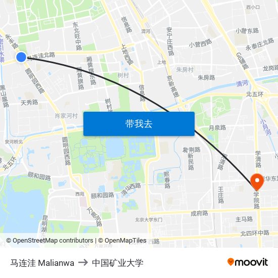 马连洼 Malianwa to 中国矿业大学 map