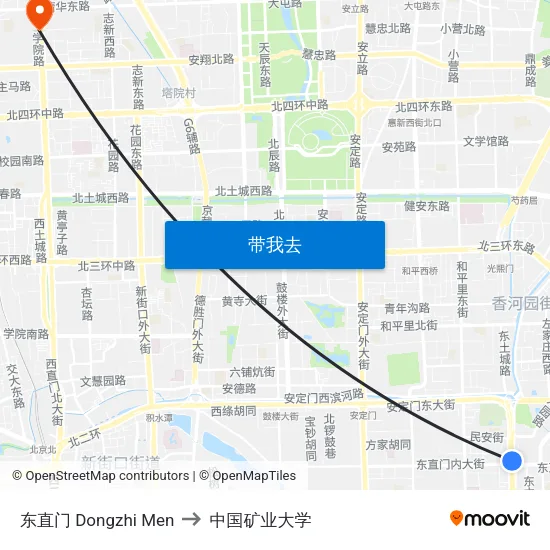 东直门 Dongzhi Men to 中国矿业大学 map
