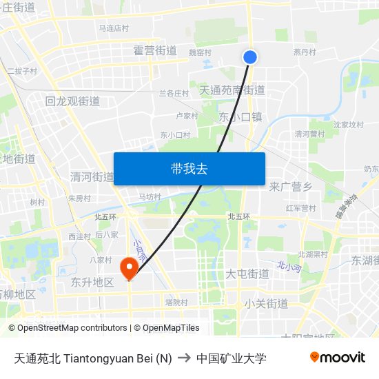 天通苑北 Tiantongyuan Bei (N) to 中国矿业大学 map