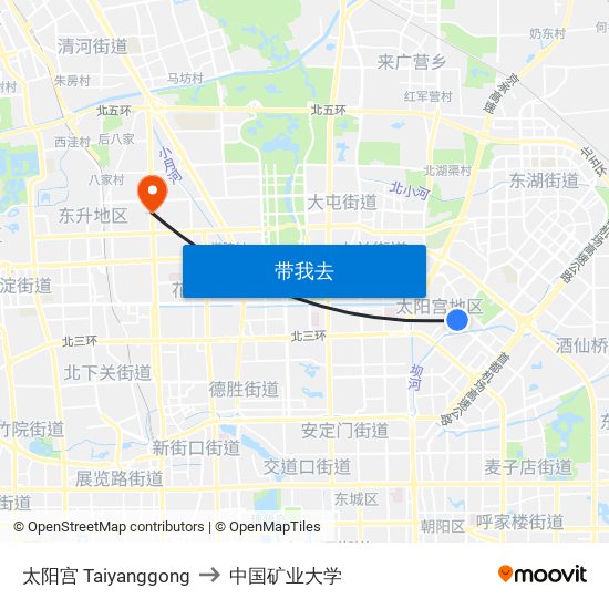 太阳宫 Taiyanggong to 中国矿业大学 map