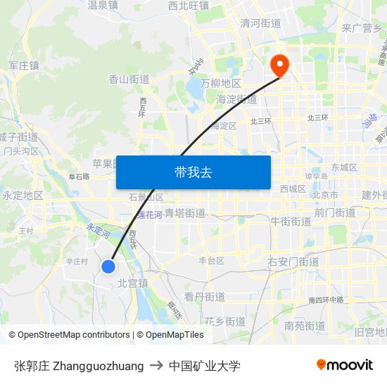 张郭庄 Zhangguozhuang to 中国矿业大学 map