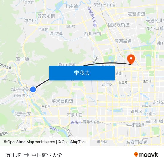 五里坨 to 中国矿业大学 map