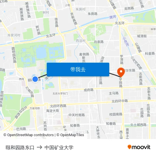 颐和园路东口 to 中国矿业大学 map
