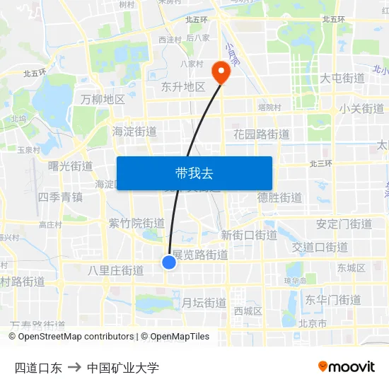 四道口东 to 中国矿业大学 map
