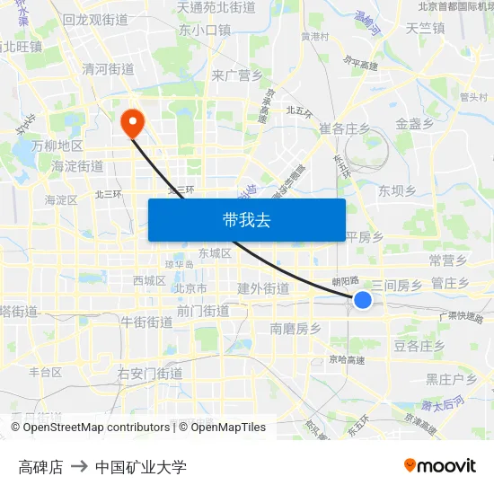高碑店 to 中国矿业大学 map
