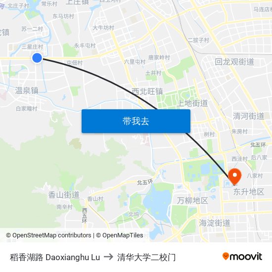 稻香湖路 Daoxianghu Lu to 清华大学二校门 map