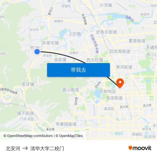 北安河 to 清华大学二校门 map