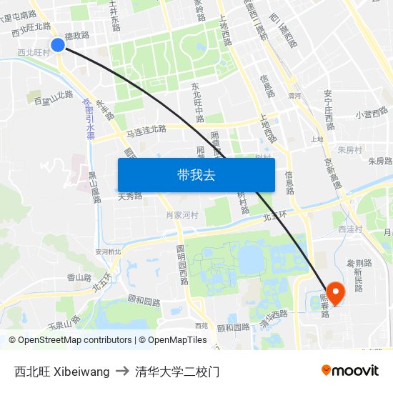 西北旺 Xibeiwang to 清华大学二校门 map