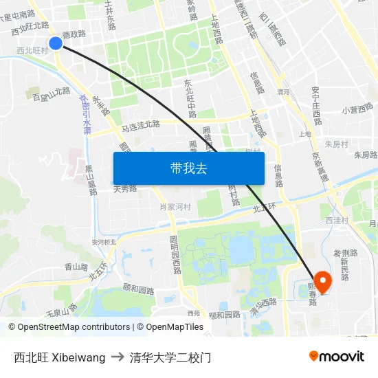 西北旺 Xibeiwang to 清华大学二校门 map