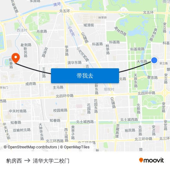 豹房西 to 清华大学二校门 map