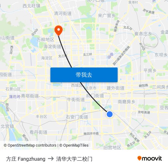 方庄 Fangzhuang to 清华大学二校门 map