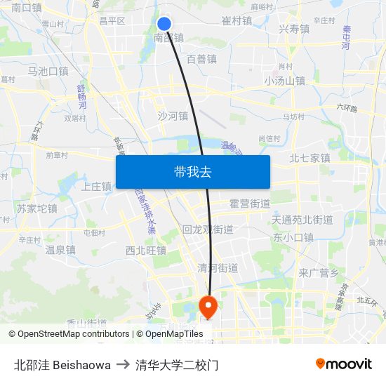 北邵洼 Beishaowa to 清华大学二校门 map