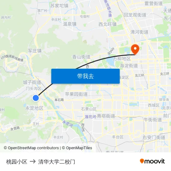 桃园小区 to 清华大学二校门 map