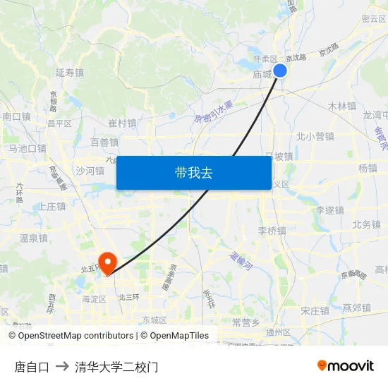 唐自口 to 清华大学二校门 map