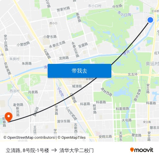 立清路, 8号院-1号楼 to 清华大学二校门 map