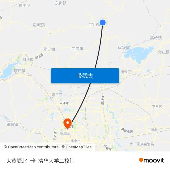 大黄塘北 to 清华大学二校门 map