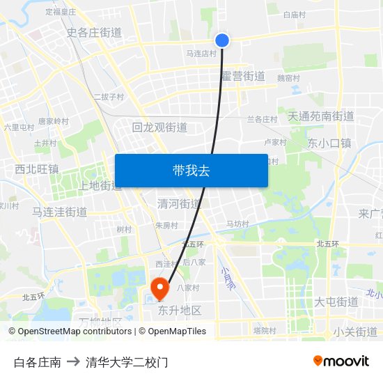 白各庄南 to 清华大学二校门 map