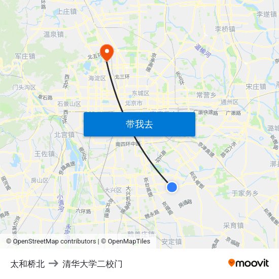 太和桥北 to 清华大学二校门 map