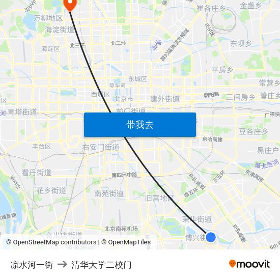凉水河一街 to 清华大学二校门 map