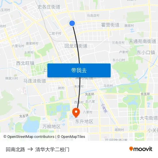 回南北路 to 清华大学二校门 map