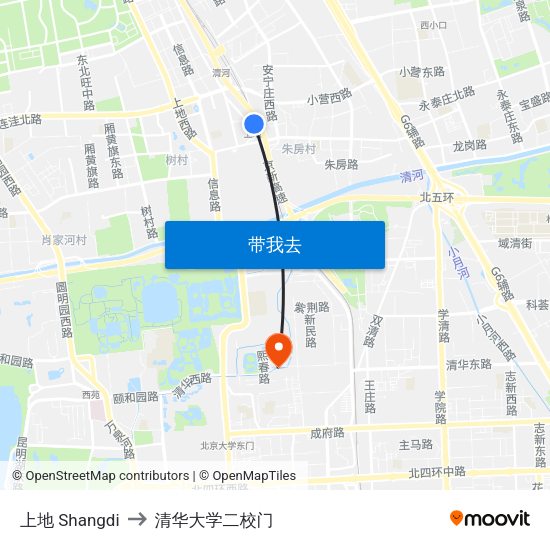 上地 Shangdi to 清华大学二校门 map