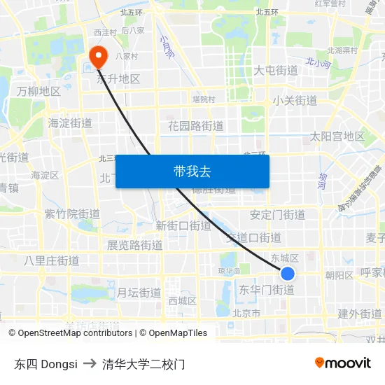 东四 Dongsi to 清华大学二校门 map